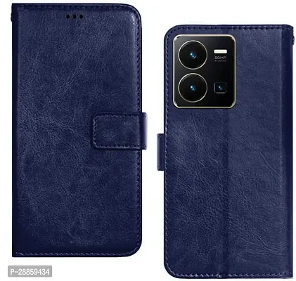 COVERBLACK Shock Proof Artificial Leather Flip Cover for VIVO Y35 - Blue-thumb0