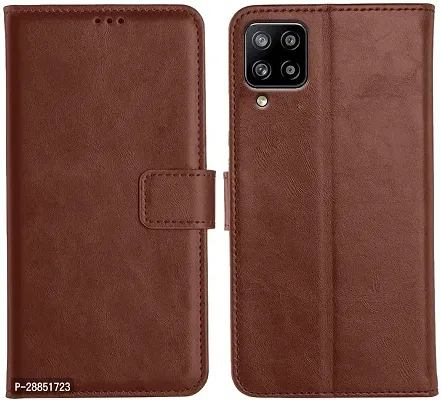 COVERBLACK Shock Proof Artificial Leather::Rubber Flip Cover for SAMSUNG Galaxy M42 (5G) - Brown