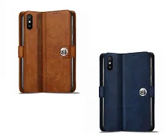 COVERBLACK Mi Redmi 9i Sport Combo 2 Flip Cover | Wallet Stylish Button Magnetic Leather Case for Mi Redmi 9i Sport - Blue / Brown-thumb1