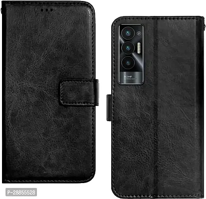 COVERBLACK Shock Proof Artificial Leather::Rubber Flip Cover for Tecno POVA (5G) - Black-thumb0