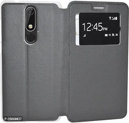 COVERBLACK Dual Protection Artificial Leather::Plastic Flip Cover for Nokia -TA-1075 / Nokia_5.1 - Black