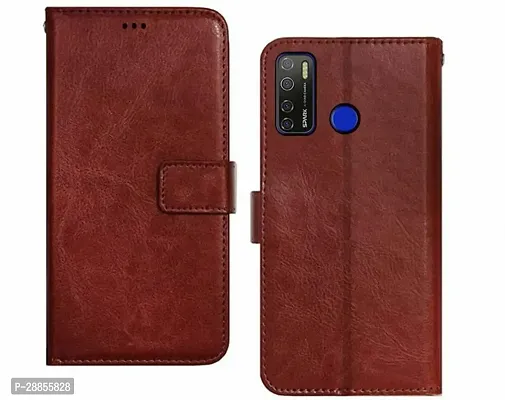 COVERBLACK Dual Protection Artificial Leather::Rubber Flip Cover for Tecno spark 5 - Executive Brown-thumb0