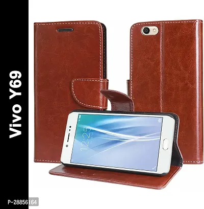 COVERBLACK Dual Protection Artificial Leather::Rubber Flip Cover for Vivo Y69 -1714 - Vintage Brown