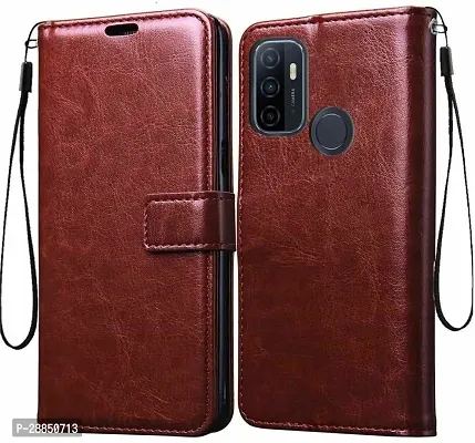 COVERBLACK Dual Protection Artificial Leather::Rubber Flip Cover for Oppo A53 - Executive Brown-thumb0