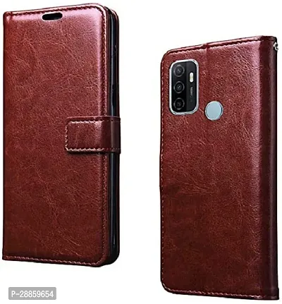 COVERBLACK Shock Proof Artificial Leather Flip Cover for OPPO A53 (4G - Brown-thumb0