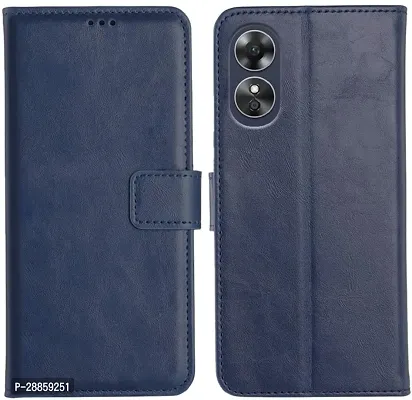 Classy Cases With Holder Artificial Leather And Rubber Flip Cover For Oppo A78 4G - 6.43 Inch - Navy Blue-thumb0