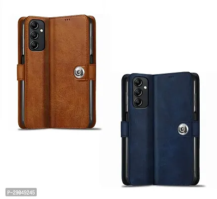 COVERBLACK Combo 2 Flip Cover for Samsung A14 5G - SM-A146B | Wallet Stylish Button Magnetic for Samsung Galaxy A14 5G - Brown / Blue-thumb0