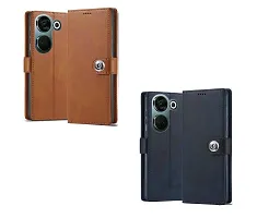 COVERBLACK Tecno Camon20 Predawn Combo 2 Flip Cover | Wallet Button Magnetic Leather Case for Tecno Camon20 Predawn - Blue / Brown-thumb1