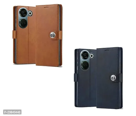 COVERBLACK Tecno Camon20 Predawn Combo 2 Flip Cover | Wallet Button Magnetic Leather Case for Tecno Camon20 Predawn - Blue / Brown-thumb2