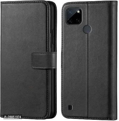 Classy Magnetic Case Artificial Leather And Rubber Flip Cover For Realme Rmx3265 / C25Y / C21Y - Venom Black-thumb0
