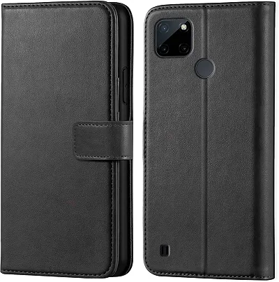 Cloudza Realme C25Y Flip Back Cover | PU Leather Flip Cover Wallet Case with TPU Silicone Case Back Cover for Realme C25Y Black