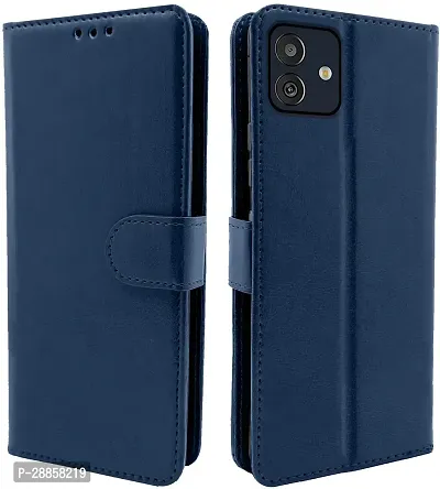 Classy Cases With Holder Artificial Leather And Rubber Flip Cover For Samsung Galaxy M13 - 5G - Vintage Case Blue