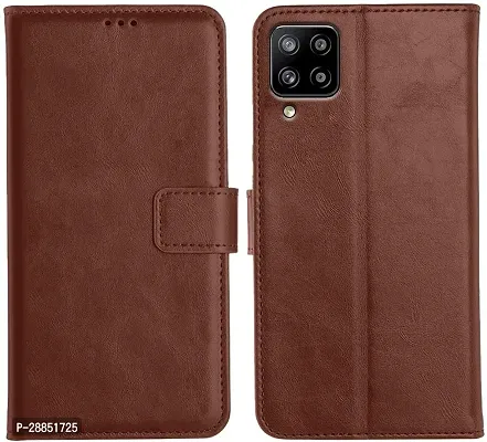 COVERBLACK Magnetic Case Artificial Leather::Rubber Flip Cover for SAMSUNG Galaxy F22 (4G) - Brown