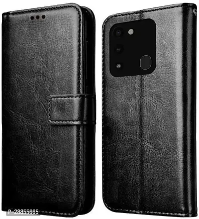 COVERBLACK Cases with Holder Artificial Leather::Rubber Flip Cover for Tecno Spark Go 2022 - Vintage Case Black-thumb0