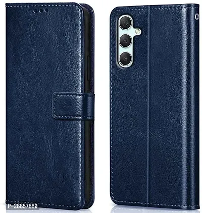 Classy Magnetic Case Artificial Leather And Silicon Flip Cover For Samsung M14 5G - Sm-M146B - Navy Blue-thumb0