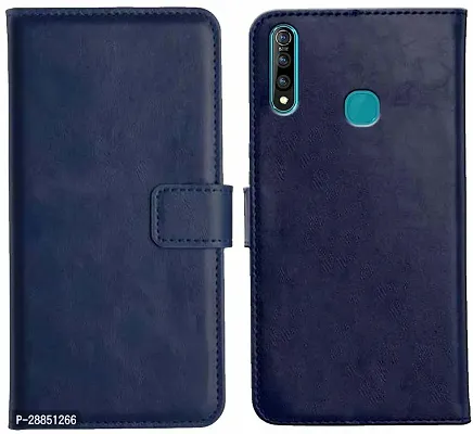 COVERBLACK Hybrid TPU Artificial Leather::Rubber Flip Cover for Vivo Y19 - Navy Blue-thumb0