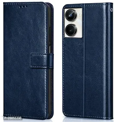 COVERBLACK Matte Finish Artificial Leather::Silicon Flip Cover for Realme RMX3630 / Realme_10 - Navy Blue-thumb0