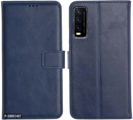 COVERBLACK Magnetic Case Artificial Leather::Rubber Flip Cover for Vivo V2029 / Vivo Y20 - Attractive Blue-thumb0