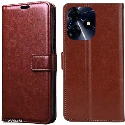 COVERBLACK Matte Finish Artificial Leather::Silicon Flip Cover for TECNO lrm;BG6 / Spark Go 2024 - Vintage Brown-thumb0