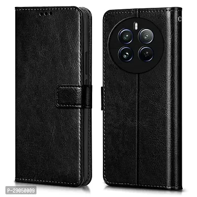 COVERBLACK Leather Finish imported TPU Wallet Stand Magnetic Closure Flip Cover for Realme Narzo 70 Pro 5G- Starry Black-thumb0