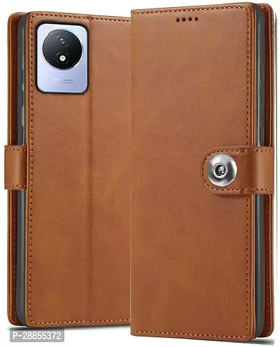 COVERBLACK Flexible Artificial Leather::Rubber Flip Cover for Vivo Y02t - Executive Brown-thumb0