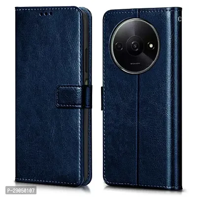 COVERBLACK Leather Finish imported TPU Wallet Stand Magnetic Closure Flip Cover for POCO C61 - Navy Blue-thumb0