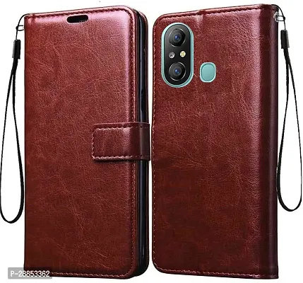 Classy Magnetic Case Artificial Leather And Rubber Flip Cover For Itel A49 - Vintage Case Brown-thumb0