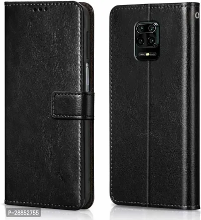 Classy Dual Protection Artificial Leather And Rubber Flip Cover For Mi Redmi Note 9 Pro Max - Venom Black-thumb0