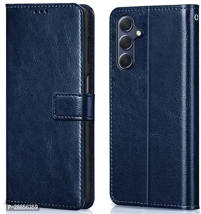 COVERBLACK Hard Case Artificial Leather::Rubber Flip Cover for SAMSUNG Galaxy F34 5G - Navy Blue-thumb0