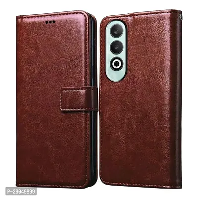 COVERBLACK Leather Finish imported TPU Wallet Stand Magnetic Closure Flip Cover for OnePlus Nord CE4 5G - Tan Brown-thumb0