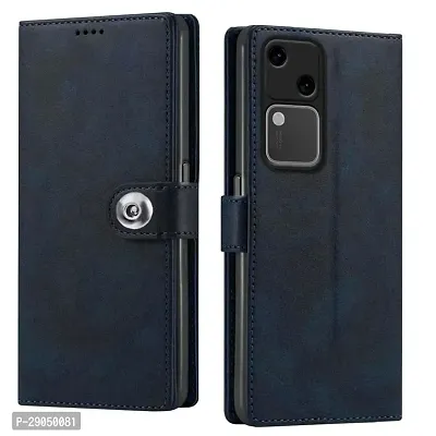 COVERBLACK Vivo V2318 / Vivo V30 - 5G Flip Cover Full Protection imported TPU Wallet Button Magnetic Book Leather Flip Cover for Vivo V30 5G - Blue-thumb0