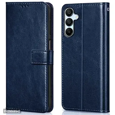 COVERBLACK Leather Finish imported TPU Wallet Stand Magnetic Closure Flip Cover for SAMSUNG Galaxy A35 5G - Navy Blue-thumb0