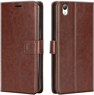Cloudza Oppo A37 Flip Back Cover | PU Leather Flip Cover Wallet Case with TPU Silicone Case Back Cover for Oppo A37 Brown