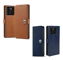 COVERBLACK ITEL P662L / Itel_ P40 Combo 2 Flip Cover | Wallet Stylish Button Magnetic Leather Case for itel P40 - Blue / Brown-thumb1