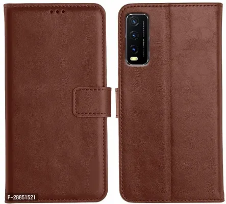 COVERBLACK Magnetic Case Artificial Leather::Rubber Flip Cover for Vivo V2033 / Vivo Y11s - Cherry Brown-thumb0