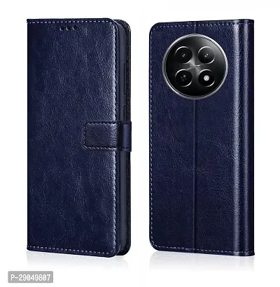 COVERBLACK Leather Finish imported TPU Wallet Stand Magnetic Closure Flip Cover for Realme 12x 5G - Navy Blue-thumb0