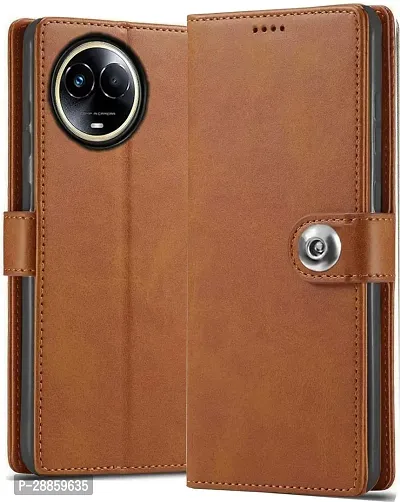 Classy Matte Finish Artificial Leather And Rubber Flip Cover For Realme C67 5G - Executive Brown