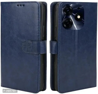 COVERBLACK Dual Protection Artificial Leather::Rubber Flip Cover for TECNO Spark Go 2024 - Navy Blue-thumb0