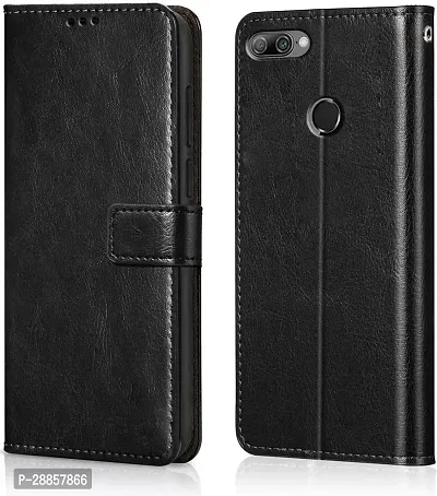 Classy Magnetic Case Artificial Leather And Rubber Flip Cover For Huawai Honor 9N - Venom Black-thumb0