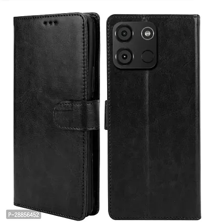 Classy Dual Protection Artificial Leather And Silicon Flip Cover For Itel A663Lc / Itel_A05S - Vintage Starry Black-thumb0