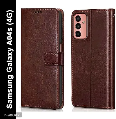 COVERBLACK Magnetic Case Artificial Leather::Rubber Flip Cover for Samsung Galaxy A04s (4G) - Vintage Case Brown