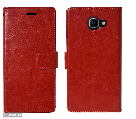 COVERBLACK Dual Protection Artificial Leather::Rubber Flip Cover for Samsung Galaxy J7Max - Crimson Red