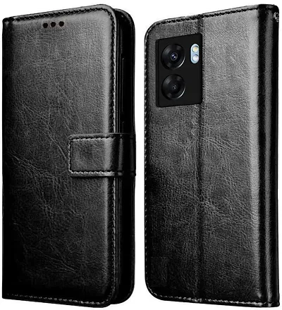 Cloudza Oppo A77 2022 Flip Back Cover | PU Leather Flip Cover Wallet Case with TPU Silicone Case Back Cover for Oppo A77 2022 Bk