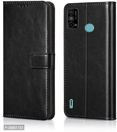 COVERBLACK Shock Proof Artificial Leather::Rubber Flip Cover for Tecno Spark Go 2021 / Tecno KE5 - Black-thumb0