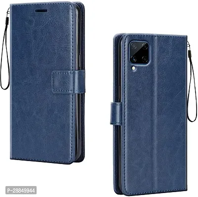 COVERBLACK Magnetic Case Artificial Leather::Rubber Flip Cover for Samsung Galaxy A12 - Blue