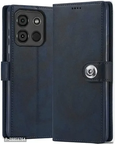 COVERBLACK Magnetic Case Artificial Leather::Silicon Flip Cover for itel A662L / itel A60 / A60s - Navy Blue-thumb0