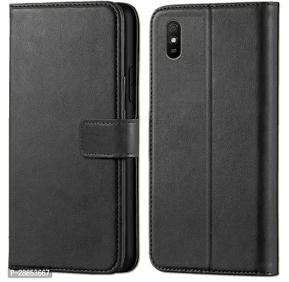 Classy Shock Proof Artificial Leather Flip Cover For Redmi 9A Sport - Black-thumb0