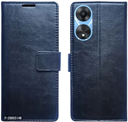 COVERBLACK Dual Protection Artificial Leather::Rubber Flip Cover for Oppo A78 5G - Navy Blue