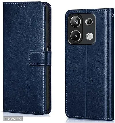 Classy Magnetic Case Artificial Leather And Rubber Flip Cover For Redmi Note 13 5G - Navy Blue-thumb0