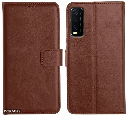 COVERBLACK Magnetic Case Artificial Leather::Rubber Flip Cover for Vivo V2026 / Vivo Y12s - Cherry Brown-thumb0